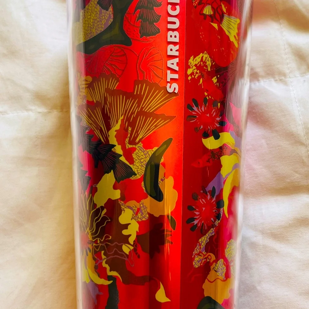Starbucks Fuschia Floral New w Tag Straw  Retails $19.95 Pink Tropical